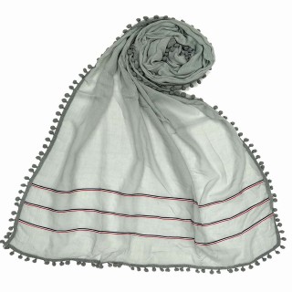 Designer Cotton Three Liner Hijab- Light Grey 